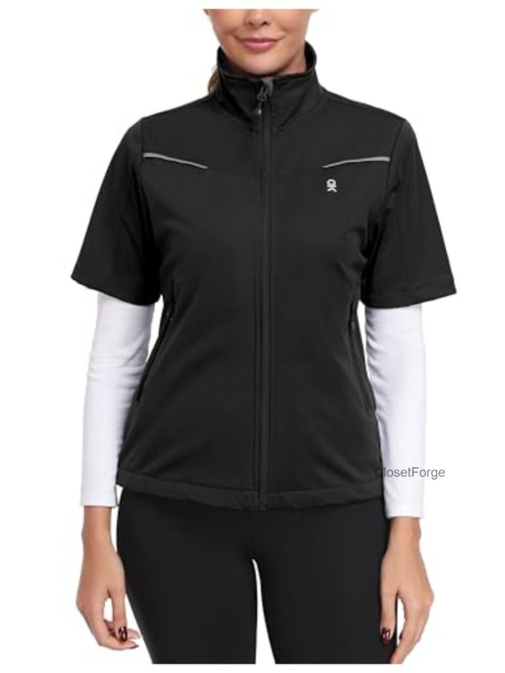 Short Sleeve Golf Jacket Water Resistant Quick Dry Running Vest with Zippered